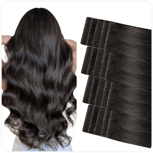 SUYYA Invisible Tape in Hair Extensions Human Hair Natural Black Seamless Injected Hand-Tied Pro Quality Virgin Human Hair 20PCS 40G/Pack Straight Tape Ins(14 inch #1B Off Black)