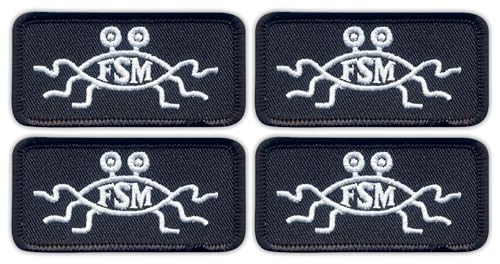 PATCHION Set of Four - Flying Spaghetti Monster - FSM - Iron-on/Heat Seal Backing - Embroidered Patch/Badge/Emblem