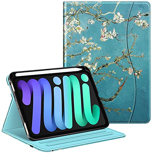 Fintie Folio Case for iPad Mini 7 (A17 Pro, 7th Generation) 2024 / iPad Mini 6 (6th Gen) 8.3 Inch, Multi-Angle Smart Stand Cover with Pencil Holder & Pocket, Auto Sleep/Wake, Blossom