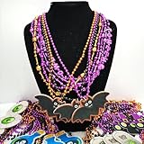 Becfupo 100Pcs Halloween Bead Necklaces Bulk In Multiple-Shapes, Purple Orange Black Beads Necklaces With Pumpkin Ghost Pendants For Halloween Party Favors, Halloween Party Decoration