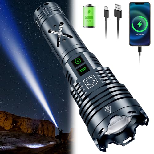 Rechargeable LED Flashlights 5200.000 High Lumens,High Powered Flashlight Super Bright,Handheld Tactical Flashlight With Waterproof, 6 Modes, Zoomable, Powerful Flashlights for Camping Home Emergency