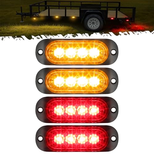 Partsam 4Pcs 3.4 inch Aluminum Housing Red/Amber LED Clearance Side Marker Lights, Surface Mount Marker Lights of Trailer Pickup Truck Tractor RV Motorcycle Golf Cart, IP67 Waterproof(2Red +2 Amber)