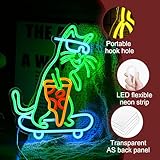 LIUOZHTEA Skateboard Cat Neon Sign LED Cool Glasses Cat Neon Light for Wall Decor Pizza Neon Light Sign Dimmable USB Cat Pizza Light Up Sign for Bedroom Pizza Restaurant Pet Shop Gift (16.7 "*12.2 ")