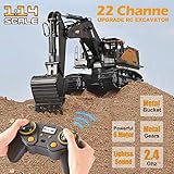 kolegend 22 Channel RC Excavator Metal Shovel Independent Arms 1/14 Scale, Professional Remote Control Construction Vehicles, Boy Toys Best Gift for 8+ Years Old Boys Adults