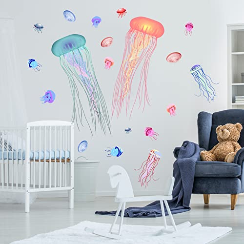 AnFigure Large Jellyfish Fish Wall Stickers Under The Sea Life Marine Animal Jelly Wall Decals Baby Nursery Kids Room Daycare Girls Bedroom Bathroom Wall Decor