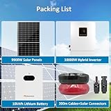 Dawnice 10kW Solar Panel Kit Complete System with 18pcs 550W Bifacial Solar Panels, 10kWh Lithium Batteries, 10kW Hybrid Inverter, Solar Cables, Solar Connectors for DIY Off Grid Living