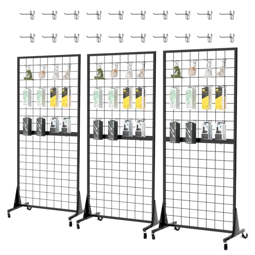 DEYEGELEA 3-Pack 2'x5.5' Ft Gridwall Panel Display Stands Heavy Duty Floor Standing Retail Display Rack with Triangle Base for Retail Art Show With 20 Hooks