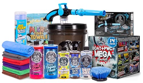 Salty Captain Boat & PWC Mega Cleaning Bucket – All-in-One Boat Wash Kit with Foam Gun, Salt Wash, Engine Flush & Rust Spray – Ultimate Marine Cleaning for Boats, Jet Skis & Watercraft