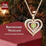 REDBEE Valentine Gift for Wife - Double Heart Pendant Necklaces Daughter Gifts for Birthday Mother's Day Wedding Anniversary Necklaces for Woman's Jewelry Gift for Her (Aug-Peridot-Rose Gold)