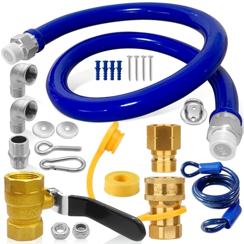 1675kit48 Safety System Kit,48" Mobile Gas Hose Connector Kit with Full Port 3/4 Quick Disconnect,3/4 Gas Flex Line,Elbows Gas Valve and Restraining Device for Commercial Kitchen Equipment Etc.
