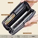 VISOUL Leather Long Zipper Pouch Wallet for Men and Women with RFID Blocking, Large Clutch Cash Long Wallet with Zipper (Black)