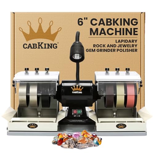 CabKing Cabbing Machine Lapidary Equipment - Gem Stone Grinder Jewelry Rock Polisher - Includes Diamond Wheels, LED Lamp, Water System, & Accessories - 6" Grinder Lapidary Polisher - Model CABKING-6V3