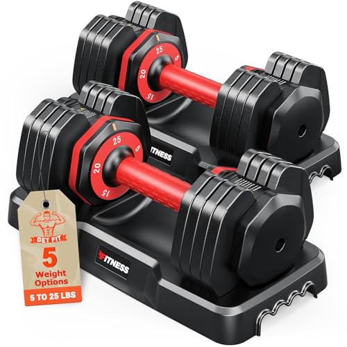 Rendpas Adjustable Dumbbells Set of 2, Select Weight Dumbbell Set, 5 in 1 Free Dumbbell Set with Anti-Slip Texture Handle, Weight Set For Home Gym Suit both Men and Women (25lb 2pcs)