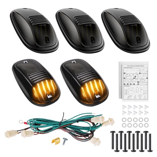 LUDARM LED Cab Roof Lights with Socket Wiring Harness Compatible with RAM 1500 2500 3500 2003-2018 RAM 4500 5500 2011-2018 Pickup Truck cab clearance lights 5PCS Amber Light Smoke Lens