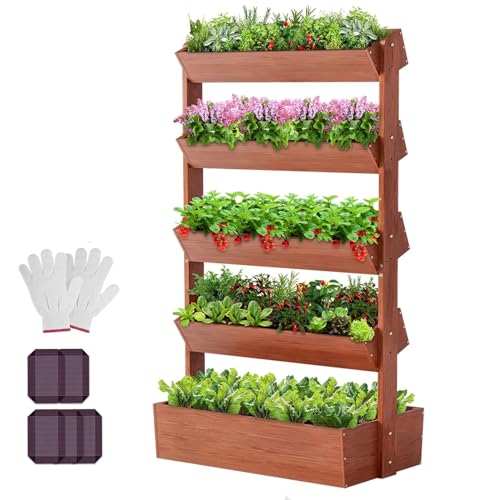 DoCred Vertical Wooden Raised Garden Bed, 5 Tier Garden Planters Freestanding Wood Plant Stand Flower Rack Wooden Planter Box for Plants Herbs Flowers Vegetables Outdoor Indoor Gardening