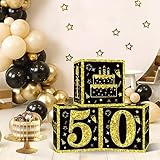 Eiurteao 3pcs 50th Birthday Decorations Boxes for Men Women, Black Gold Happy 50 Birthday Balloons Boxes Party Supplies, 50 Year Old Bday Theme Cardboard Box