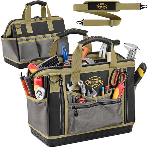 The Ryker 16-inch Large Tool Bag Heavy Duty Tool Bag Organizer for Men/Women 28pockets Portable Utility Bags for Tools - Toolbag Organizers Electrician Tools Bags for men Heavy Duty