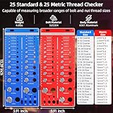 62 Nut and Bolt Thread Checker Standard and Metric,Bolt Size and Thread Gauge with 25 Standard & 25 Metric Bolt & 12 Drill Bit Gauge,Bolt and Nut Identifier Gauge