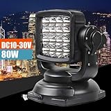 360° Rotating Searchlight, Wireless Remote Controller 10-30V LED Spotlight Remote Controlled Spot Light Marine Searchlight for Trucks, Boats, Cars and Marine Camping Lighting 80W