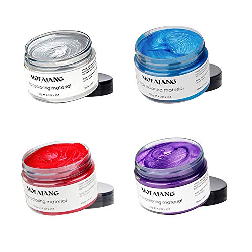 4 Colors Temporary Hair Color Wax Silver Grey Purple Red Blue Natural Hairstyle Cream Professional Coloring Mud for Men Women Kids Party Cosplay Date Halloween