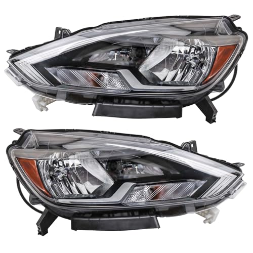 TRQ Headlight Assembly Set Headlights Driver & Passenger Side Compatible with 2016-2019 Nissan Sentra NI2502244 NI2503244