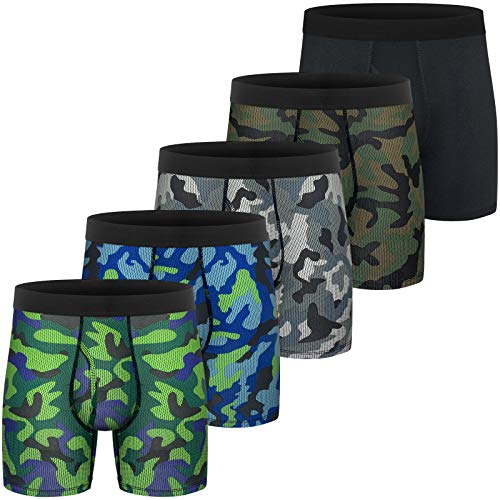 CONKEND Mens Boxer Briefs Cotton Underwear Pack 6”no Ride up Regular Stretch Elastic Wide Band Boxer Briefs Camo L