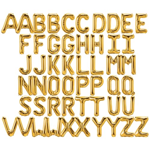 52 Pcs 16 Inch Gold Letter Foil Balloons, 2 Sets of A-Z, Mylar Metallic Balloons Banner Alphabet for Graduation New Year eve Birthday Party Decorations