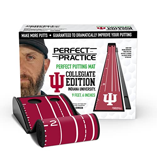 PERFECT PRACTICE Putting Mat Collegiate Edition - Indiana Univ. - Indoor Golf Putting Green with 2 Hole for Practicing at Home or in The Office - Gifts for Golfers - Golf Accessories for Men