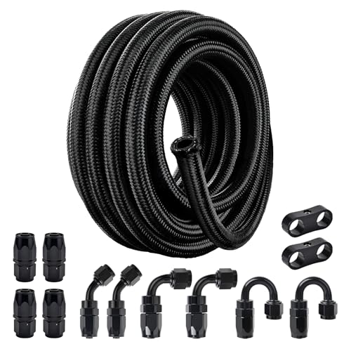 EVIL ENERGY 6AN Fuel Line Kit, 6AN Nylon Braided Fuel Line Hose Fitting Kit CPE 25FT Black