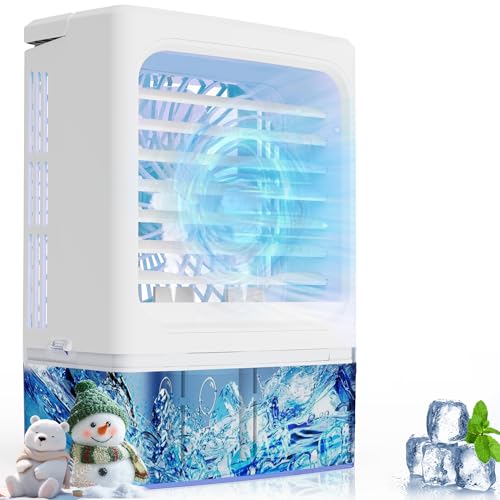 Portable Air Conditioner, Cooling Fan with 3 Speeds & 3 Modes, Evaporative Air Cooler Fan for Home & Office, Small Mini Conditioners, 7 Color Lights 2/4 Hour Timer, 900mL Water Tank