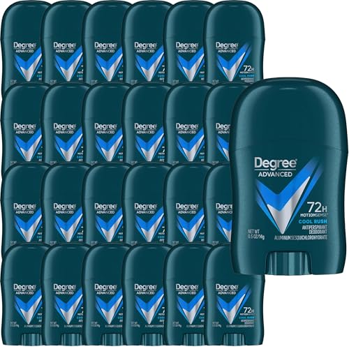 Degree Men’s Travel Deodorant Cool Rush, 24 Pack Bulk, Antiperspirant Deodorant Invisible Solid Stick, 72 Hour Protection, Alcohol Free, Paraben Free, with MotionSense Technology, 0.5 oz Each