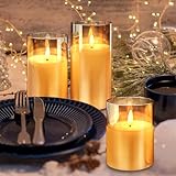 Rikiss Gold Glass Flameless Candles with Remote Battery Operated Flickering LED Pillar Candles Real Wax Wick Φ 3" H 4" 5" 6"