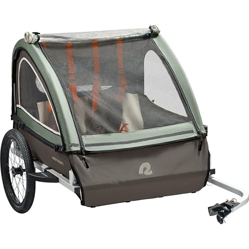 Retrospec Rover Plus Bike Trailer for Kids - Foldable Single/Double Passenger Design with 5-Point Safety Harness, Weather-Resistant Fabric & Safety Flag - 40-80 lbs