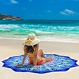 Large Microfiber Boho Mandala Beach Towel Round Bohemian Beach Blanket Hippie Indian Throw Blanket Beach Tapestry Sand Free Quick Dry Yoga Picnic Mat Wall Decor Circle Tablecloth,59'',Ocean Blue