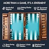 Pointworks 20 Inch Large Backgammon Sets for Adults, Green Backgammon Board, Solid Wood. Removable Accessory Tray, Premium 1.5 Inch Checkers & Dice Set, Backgammon Game Set Backgammon Table