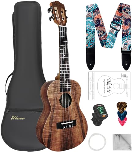 Ulumac Tenor Ukulele, KOA Acacia Wood 26 inch Adults Kids Professional Ukelele for Beginners, Hawaiian Ukele Kit with Carbon String, Tuner, Gig Bag, Strap, P004