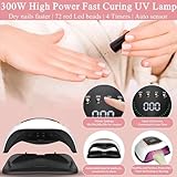 UV LED Nail Lamp, 300W Professional UV Nail Dryer Light for Gel Nails with 72 Beads, Fast Curing Gel Polish Lamp Auto Sensor 4 Timer Setting, Nail Art Drying Tools for Fingernail and Toenail