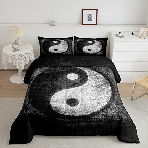 Feelyou Yin Yang Bedding Set for Girls Boys Children Boho Trippy Psychedelic Art Comforter Set Decorative Gossip Pattern Comforter Traditional Ying Yang Theme Duvet Set Twin Size 2Pcs