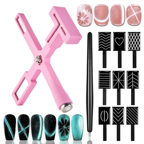 Dr.nail 11Pcs Nail Magnet Set for Cat Eye Gel Nail Polish Magnet 5 in 1 Multifunction Wand Cat Eye Magnet for Nails Cat Eye Magnets Sticks Magnetic Nail Polish Design Tools Nail Art