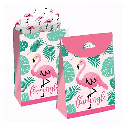 Big Dot of Happiness Pink Flamingo - Tropical Summer Gift Favor Bag - Party Goodie Boxes - Set of 12