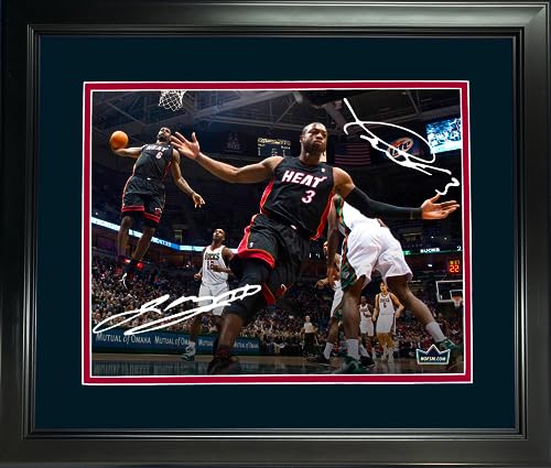 Framed Lebron James & Dwyane Wade Miami Heat Dual Facsimile Laser Engraved Signature Auto 11"x14" Basketball Photo HOFSM Holo