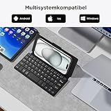 CACOE Bluetooth Keyboard with Stand, Mini Keyboard for Cell Phone, Ultra-Slim Portable, Foldable, Dual-Channel QWERTY Keyboard with Stand Holder for Smartphone and More iOS Android Windows, Black