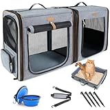 Lekereise 2-in-1 Cat Travel Carrier with Litter Box, (17.7" x2) x16.5"x13" Large Cat Carrier with Zipper Locks for Moving Across The Country (No Hammock) - Grey
