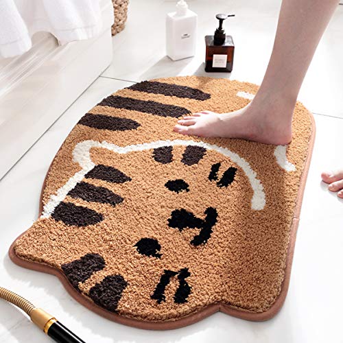 Ankah Shower, Tub, Bath Mat, Bathroom Rug, Non-Slip, Absorbent, Soft Mat for Bathroom, Adorable Design Cat-Picture Bath Mat Door Mat Dry Carpet, 18" x 26", Khaki