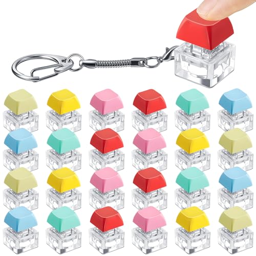 Nosiny 24 Pcs Keyboard Fidget Toys Keyboard Fidget Keychains for Adults Teens Finger Stress Relief Keycap for Boys Girls Students Decompression Gifts (Fresh Color)