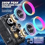 W-KING 250W PEAK Party Large Bluetooth Speaker Loudest Boom Box/Massive 120dB/12 Custom Bass, Big Portable Speaker Wireless, 2x6.5'' Subwoofer Super Bass/IPX5/MIC &GTR in/USB/TF/AUX, Removable Battery