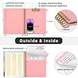 Ospelelf Pink Foldable Spiral Clipboard Folio with Storage Zipper Pouch, 5 Plastic Folders with 10 Pockets,Refillable Lined Notepad (11" x 8.5"), Hardcover Project Organizer with 39 Stickers