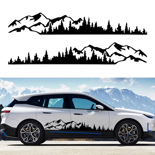 TOMALL 1 Pair 77.4'' Mountain Tree Forest Vinyl Decals for Car Body Door Side Auto Mountains Graphic Stickers Decoration for SUV Off-Road Vehicles Universal Stickers Accessories (B-Black-Large)