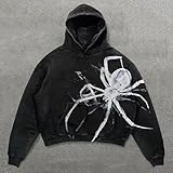 Y2K Halloween Skull Print Hoodie Men's Casual Gothic Palm/Spider Hooded Sweatshirt Fashion Tops Harajuku (Black,Medium)