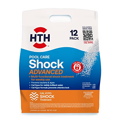 HTH 52037R Pool Care Shock Advanced, Swimming Pool Chemical - Cal Hypo Formula, Prevents Bacteria & Algae, Restores Crystal Clear Water - Shock Treatment, 1lb (12 Pack)